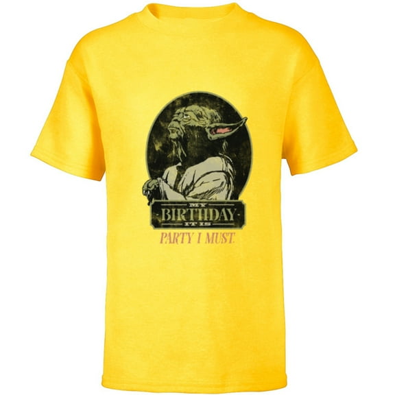 Star Wars Yoda “My Birthday It Is, Party I Must” Distressed - Short Sleeve T-Shirt for Kids - Customized-Yellow