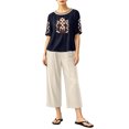 thumbnail image 7 of IUYRTFE Women's Embroidered Short Sleeve Top and Cropped Pants Set with Pockets Cotton Linen Blend Casual Two Piece Outfit, 7 of 7