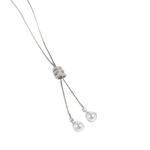 Huanledash Fashion Charm Rhinestone Faux Pearls Pendant Long Necklace Women Sweater Chains