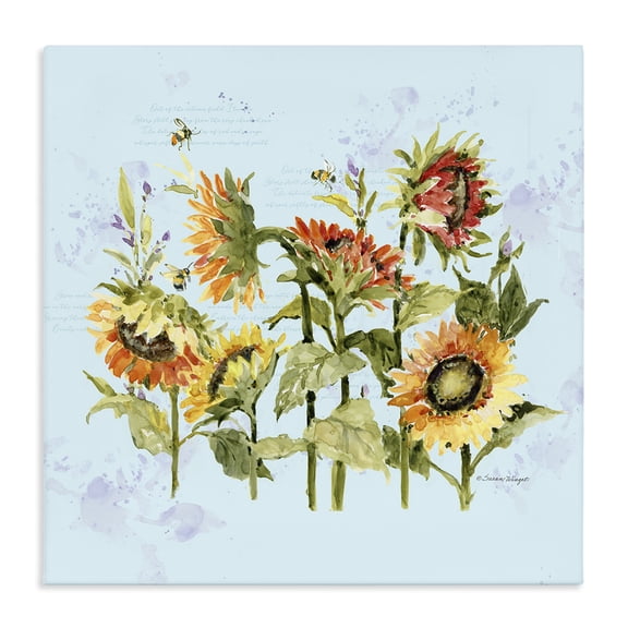 Stupell Industries Cottage Sunflowers & Bee on Blue Canvas Art, 17 x 17, by Susan Winget