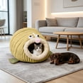 thumbnail image 4 of Sahpxhe Cat Bed, Angler Fish Shaped Warm Winter Plush Cave Pet Bed With Hanging Pom pom Toy For Indoor Cats And Small Dogs, 4 of 6