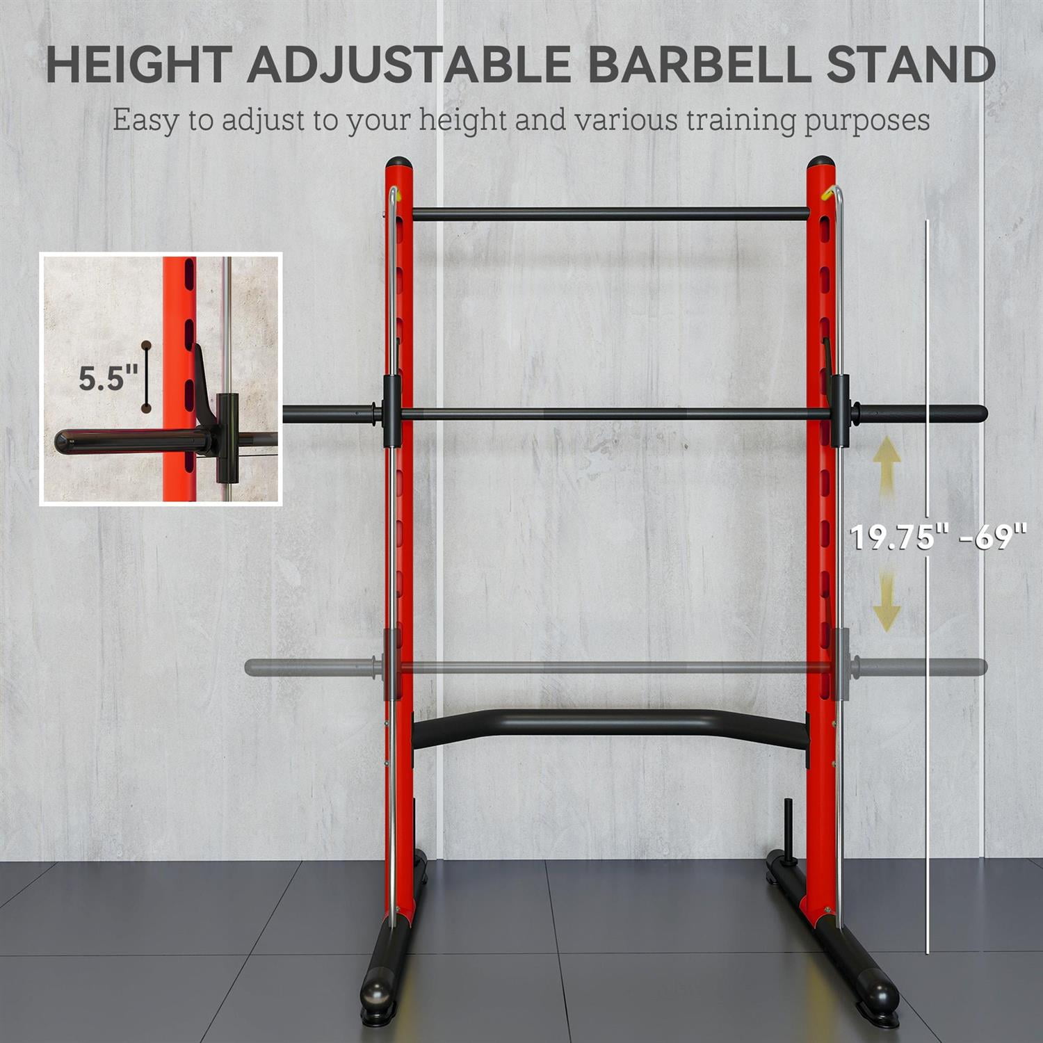 Demifill Multi-Function Weight Lifting Half Rack - Red, Squat Rack with Pull-Up Bar & Barbell, Adjustable Bench Press Compatible
