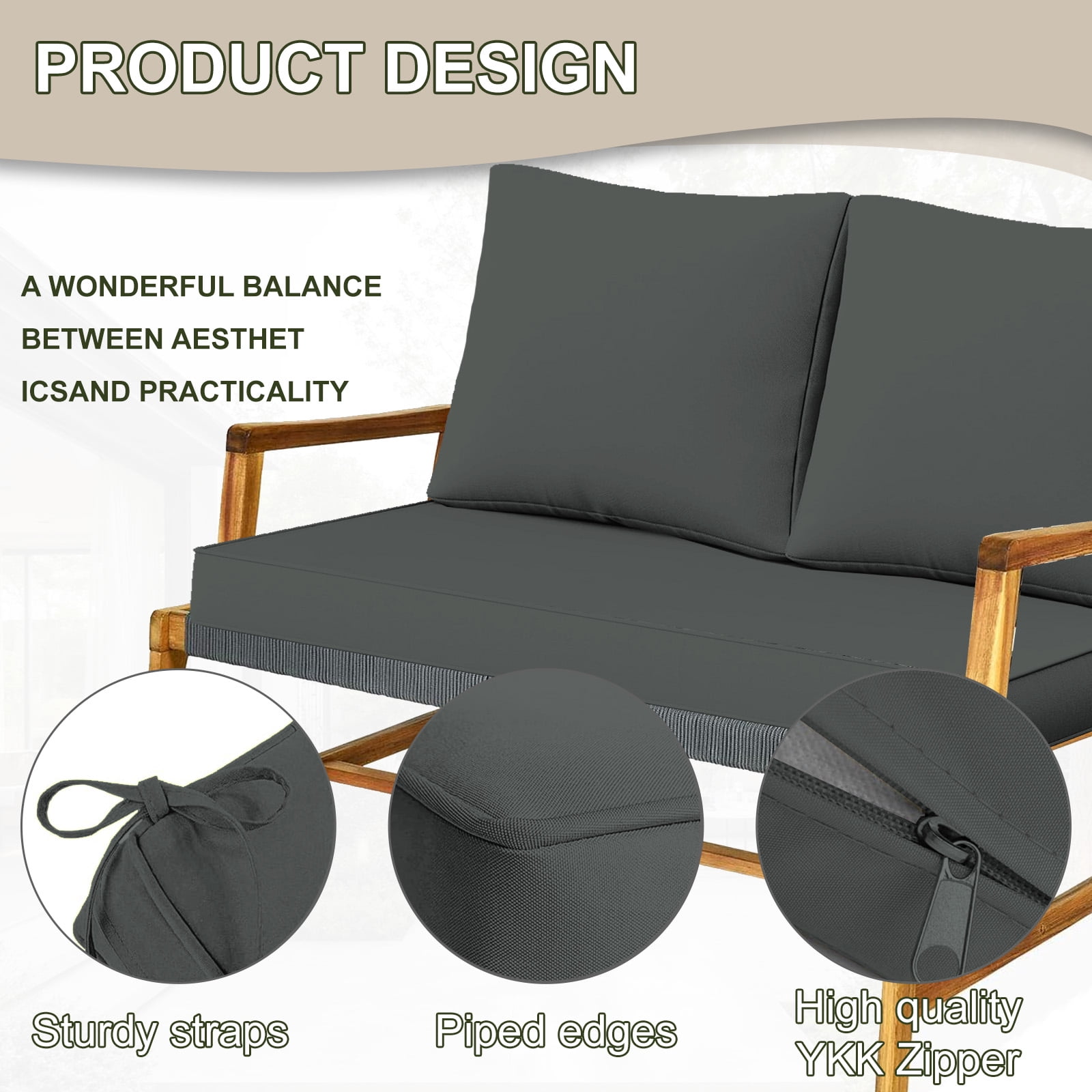 Outdoor Loveseat Cushion Set, Water Repellent Patio Furniture Cushions Replacement, 48 x 24 inch