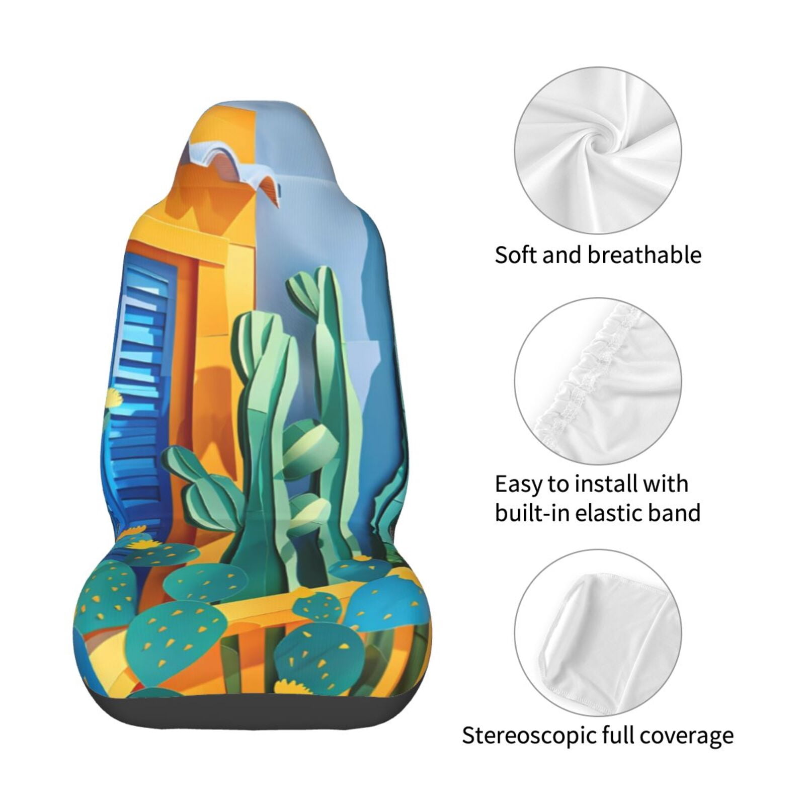 Naloa Bright Paper Cactus Scene Car Seat Covers Universal Front Seat Coves for Car Accessories ,Padded Car Covers for Automotive, SUV, Truck, and Van