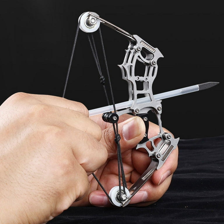 Mini Bow Miniature Crossbow Metal Model Finger Miniforce Toys Complex Arrow Child, Kids Unisex, Size: 15.00X5.50X2.00CM, Silver
