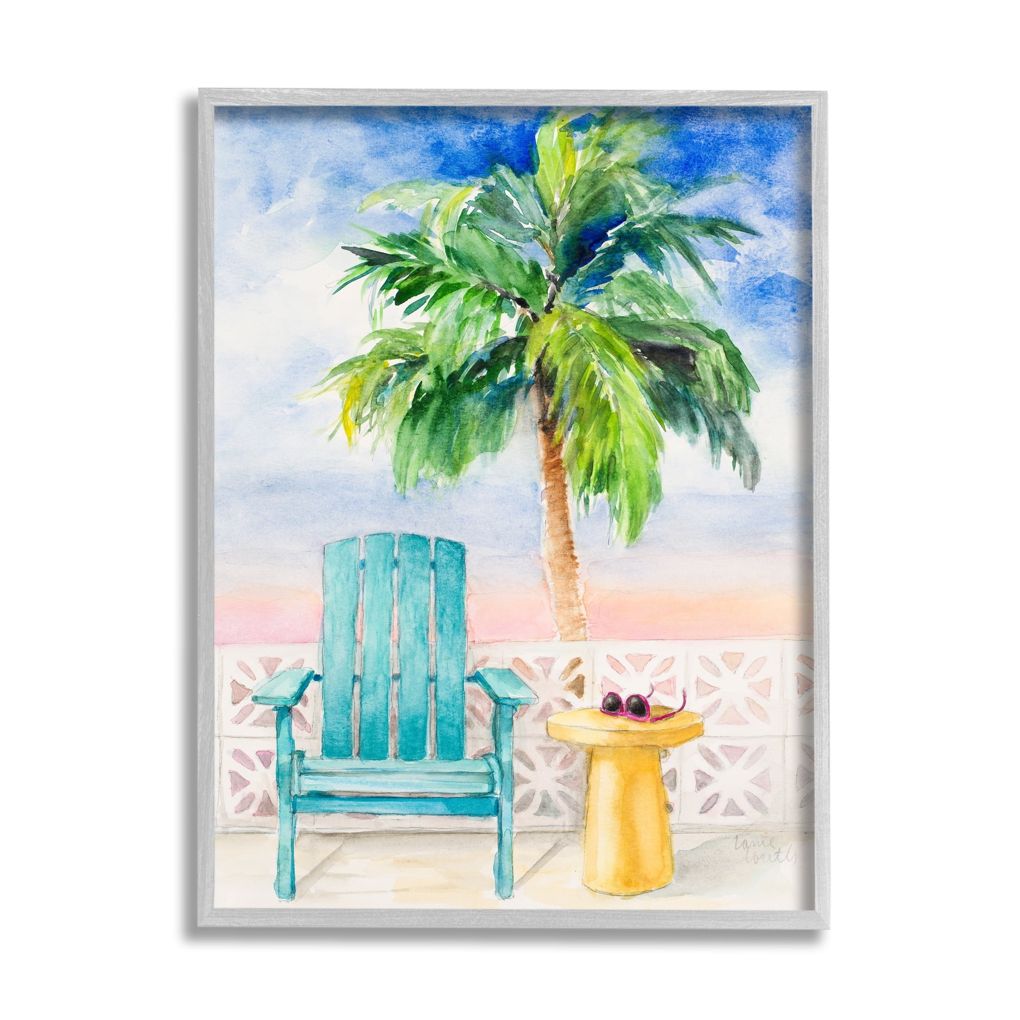 Stupell Industries Tropical Beach Chair Palm Tree Seaside Painting Framed Wall Art, 11 x 14, Design by Lanie Loreth