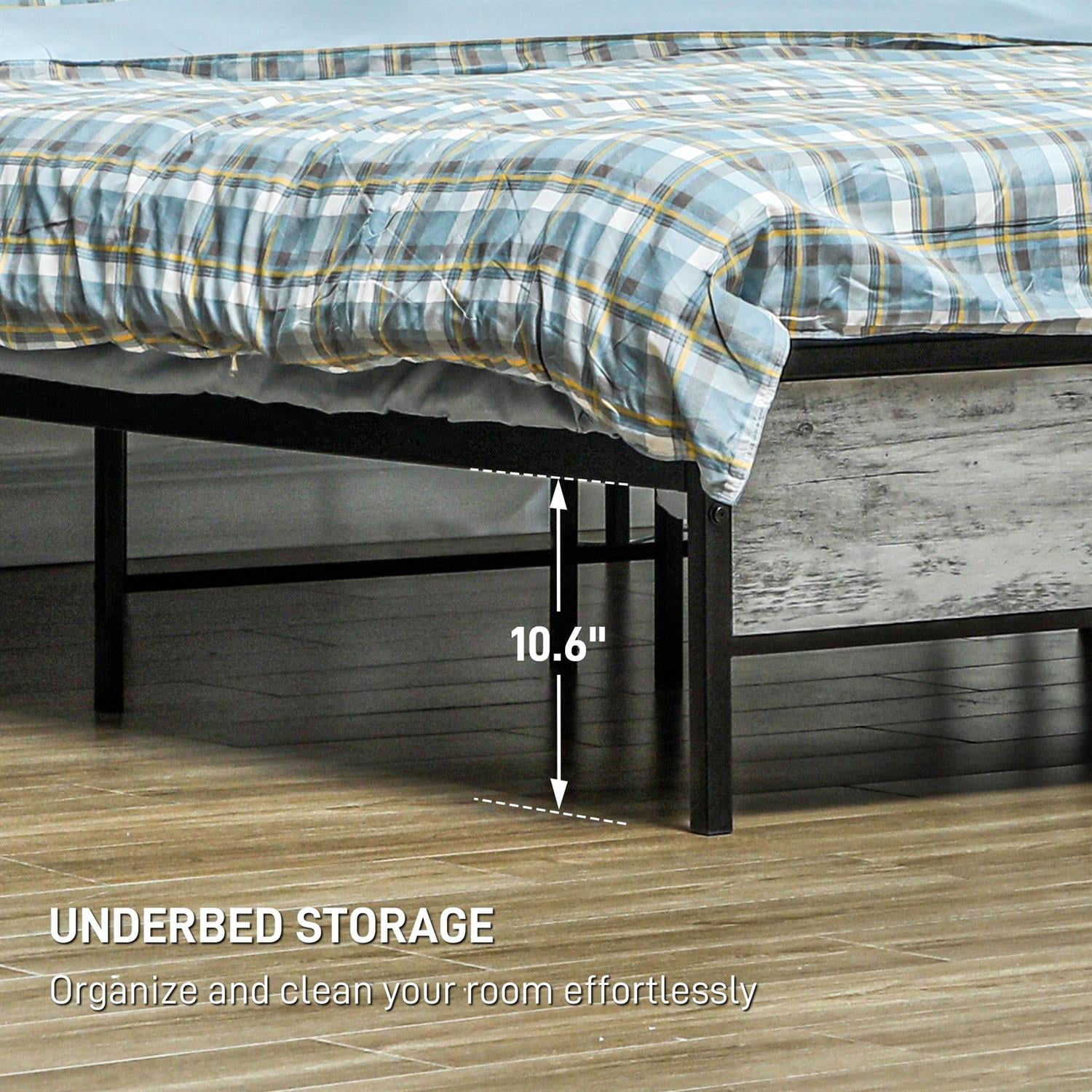 Demi Bonn King Bed Frame with Modern Storage Headboard, LED Lighted Bedframe with Charging Station for Bedrooms, Gray