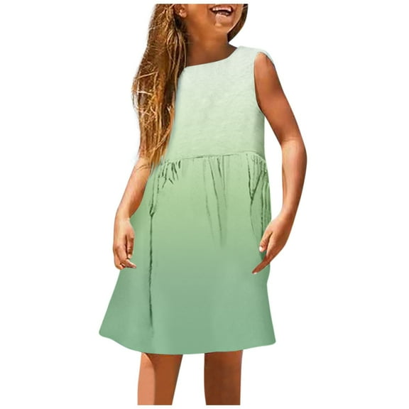 Jamsmile Toddler Girls Dress Summer Sleeveless Gradient Print A Line Dress Beach Casual Tunic Basic Shirts Party Dresses