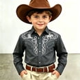 thumbnail image 2 of CAIXIA Boys Long Sleeve Chambray Shirt Western Cowboys Pearl Snap Button Down Shirts, 2 of 5