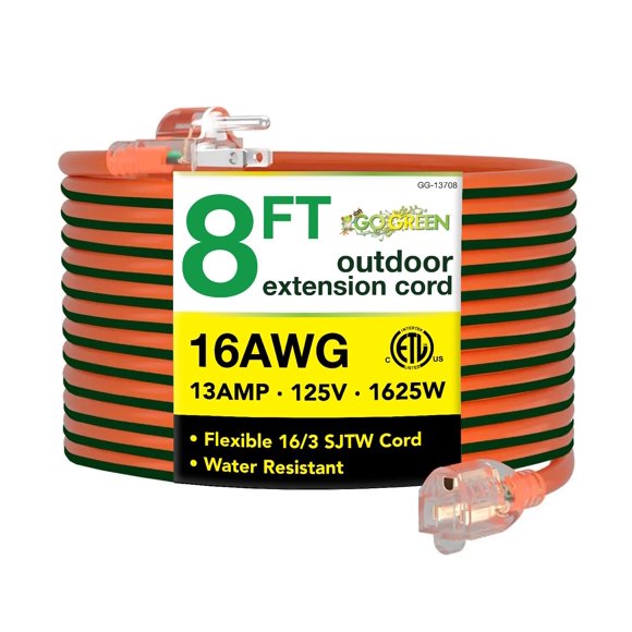 Go Green Power Inc. Gg-13708 Cable De Extensión Resistente 16/3, Color Naranja, 8 Pies