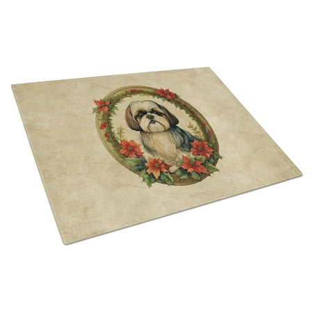

Shih Tzu Christmas Flowers Glass Cutting Board 12 in x 15 in