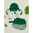 thumbnail image 3 of 2Pcs Baby Toddler Boy Summer Hooded Outfits 3 6 12 18 24 Months 2T 3T Short Sleeve Dinosaur Print Hoodie Tops + Shorts  Clothes Set, 3 of 9