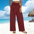 thumbnail image 2 of Lenpel Casual Pants for Women Elastic High Waisted Pull on Pleated Wide Leg Pants Baggy Casual Trousers with Pockets, 2 of 7