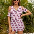 thumbnail image 3 of Capybara Pink Womens Summer V Neck Zipper Top Short Sleeve T Shirt Off Shoulder Top Casual Classy Loose Shirts, 3 of 7