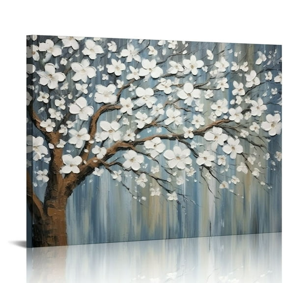 COMIO Large Canvas Wall Art for Living Room Wall Decor Abstract White Flower Tree with Gray Driftwood Picture Modern Framed Canvas Prints Artwork Ready to Hang for Bedroom Home Wall Decoration
