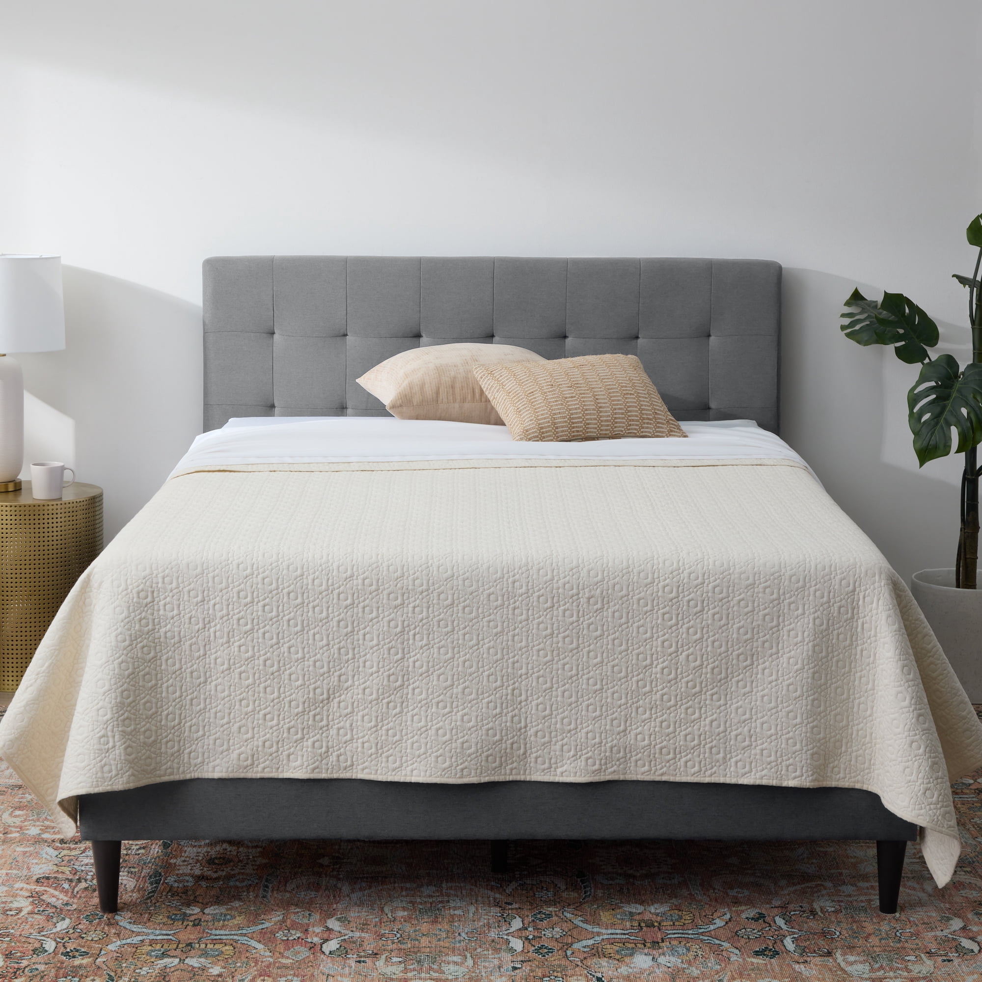 Rest Haven Gresham Tufted Upholstered Bed, Queen, Gray (Box Spring Required)