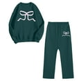 thumbnail image 5 of felwors 2 Piece Lounge Sets for Women Fall Sweatsuits Bow Print Long Sleeve Crew Neck Wide Leg Sweatpants Matching Tracksuit Green, XL, 5 of 6