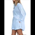 thumbnail image 1 of Conjuntos de Verano de 2 Piezas para Mujer: Camisetas A Rayas con Mangas Abullonadas y Botones, Pantalones Cortos A Juego y Conjuntos Casuales Azul XL, 1 of 5