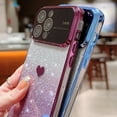 thumbnail image 4 of Dteck for iPhone 14 Plus Case with Plating Love-Heart Pattern, Glitter Slim Protective Case with Big Window Full Glass Camera Lens Protector,Silver, 4 of 6