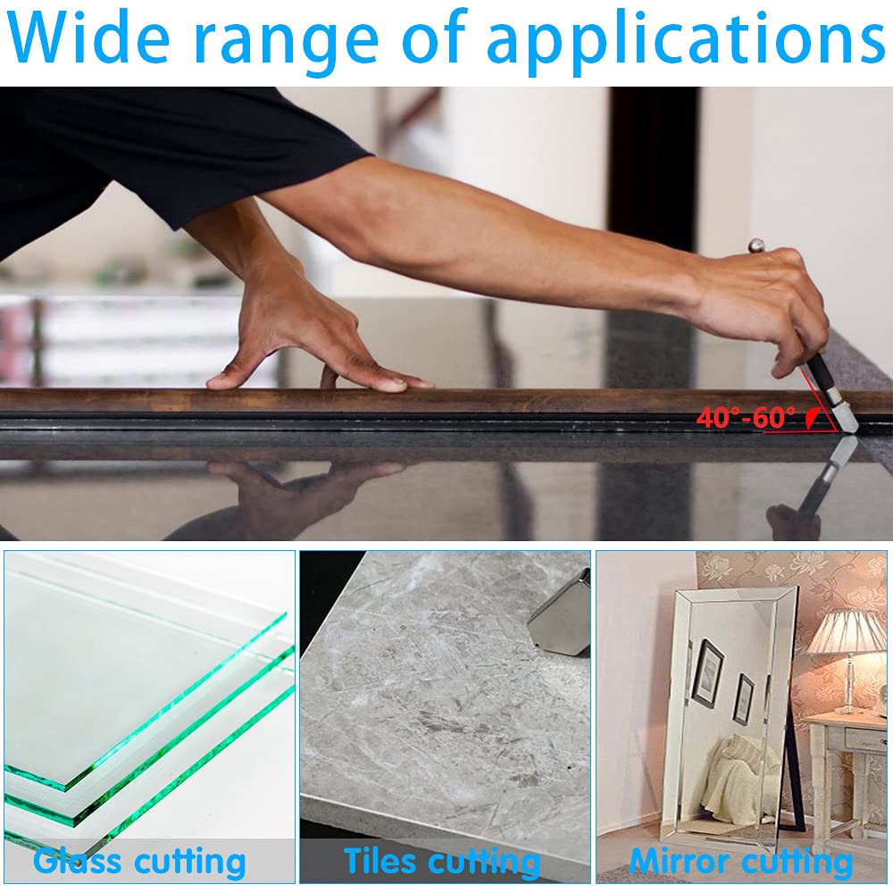 Glass Cutter Professional- Glass Cutters Tool for Thick Glass Tile Mirror Mosaic Cutting in The Range 2-22mm, Tile Cutter Glass Cutter with Replaceable 3 Carbide Cutting Heads