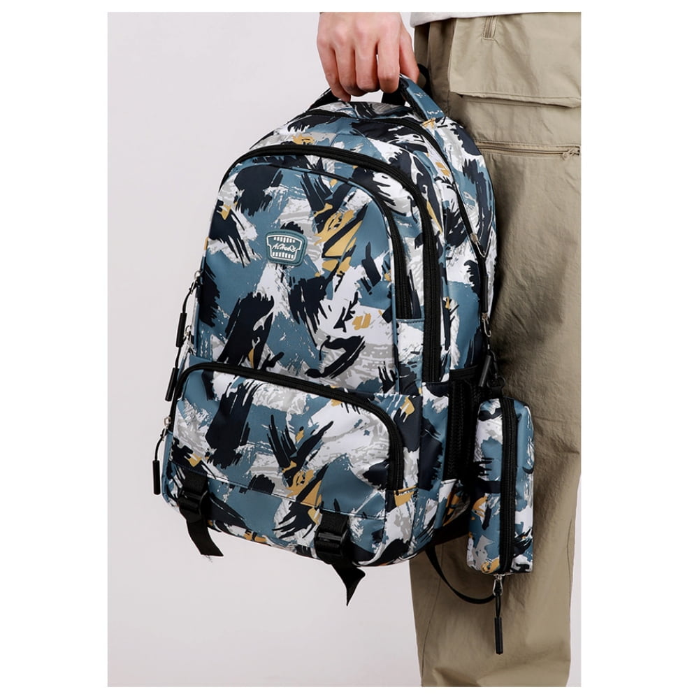 Juuar School Bags for Girls Boys, Printed Kids Backpack with Pencil Case, Camo Bookbag Multi Pocket Back to School Backpack for Primary School, Blue