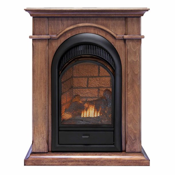 Duluth Dual Fuel Ventless Fireplace With Mantel 15,000 BTU, TStat, Toasted Almond