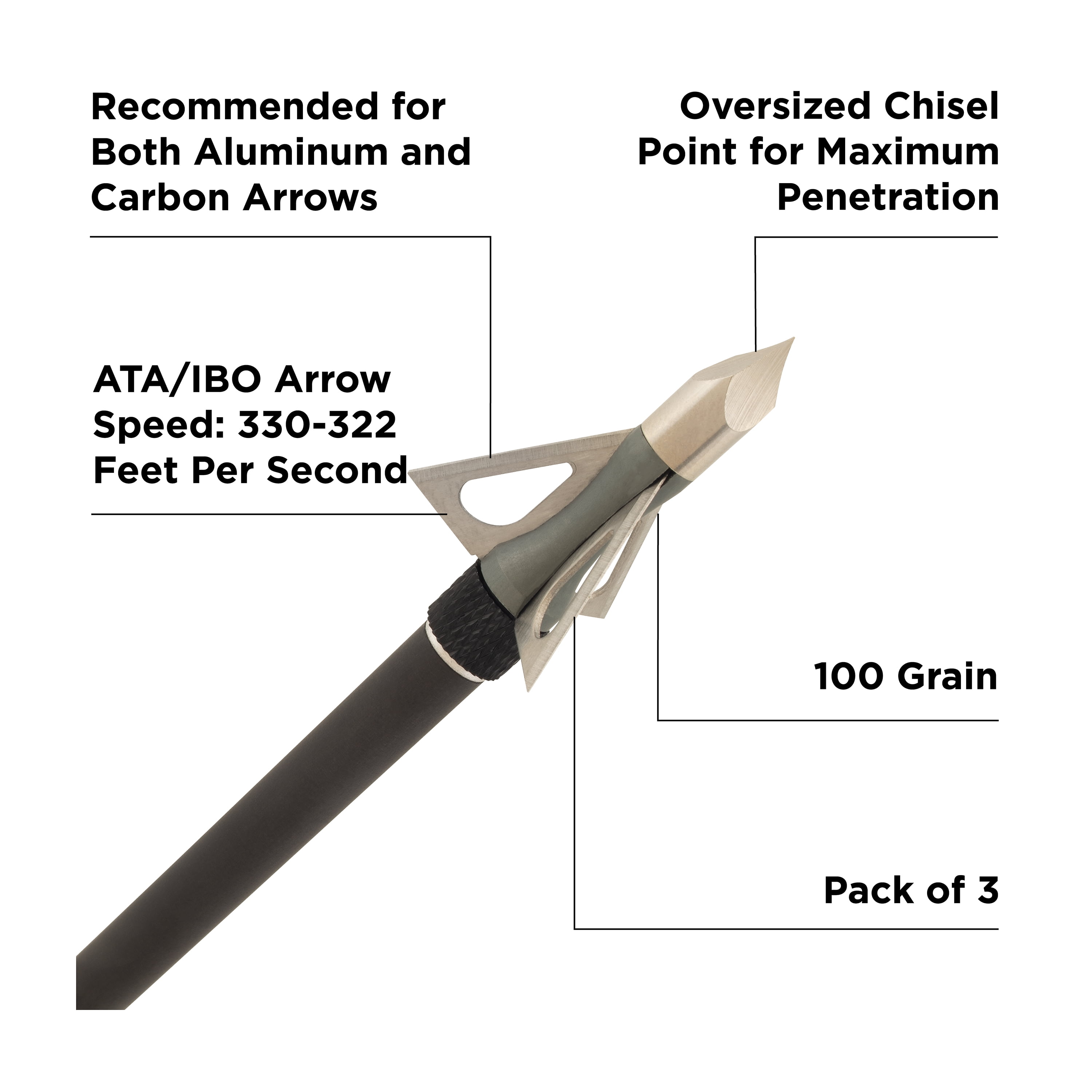 Allen PowerPoint Chisel Broadheads 3pk 100 Grain Fixed 3 Blade #14636a for sale online 