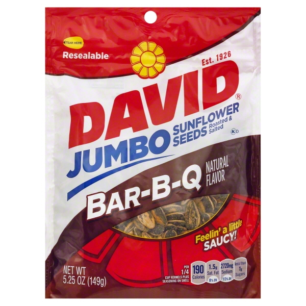 David Jumbo Roasted & Salted BarBQ Sunflower Seeds, 5.25 Oz