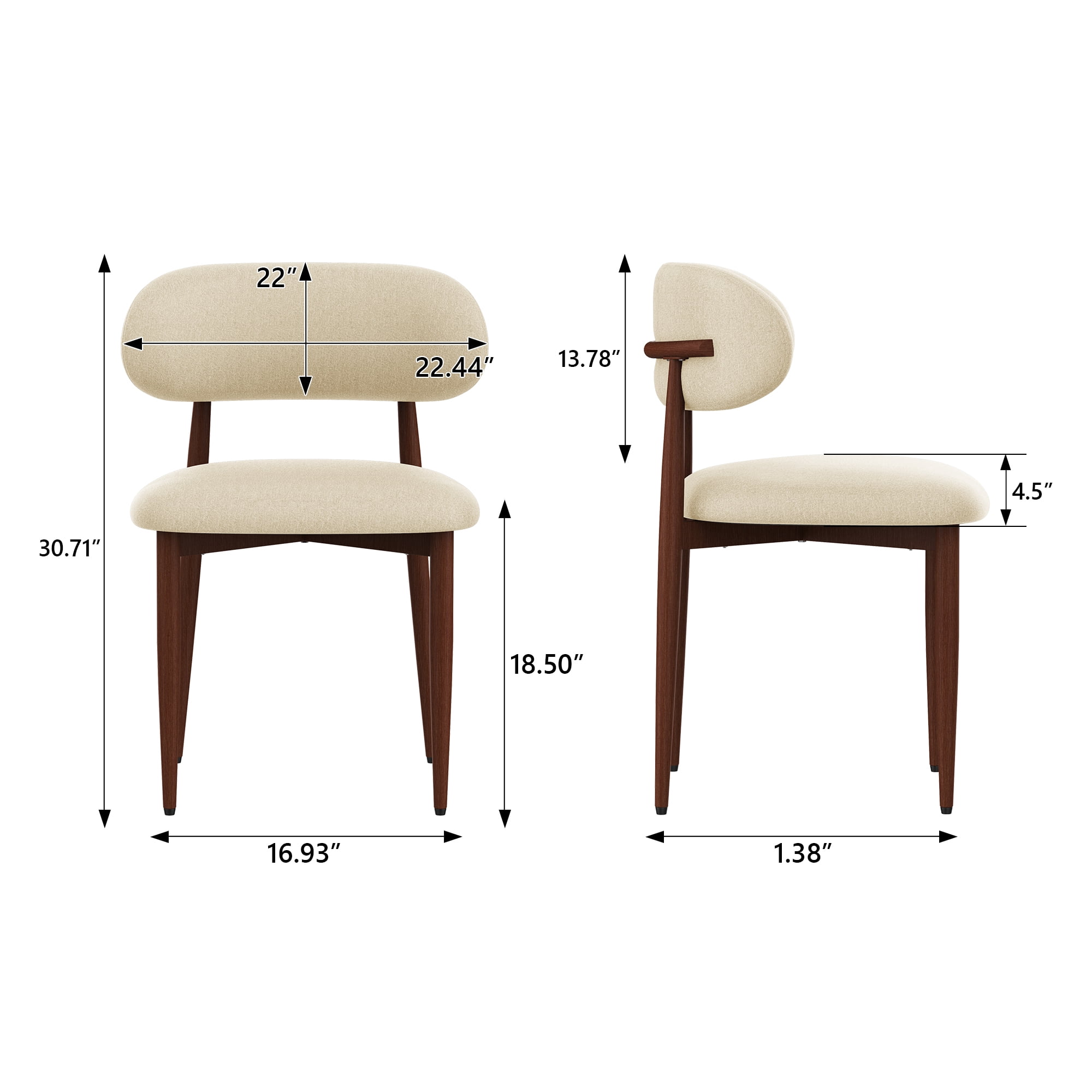Modern Metal Dining Chair 20.87x22.44x30.71 Inch Upholstered Seat 300 lbs Capacity for Kitchen Dining Room