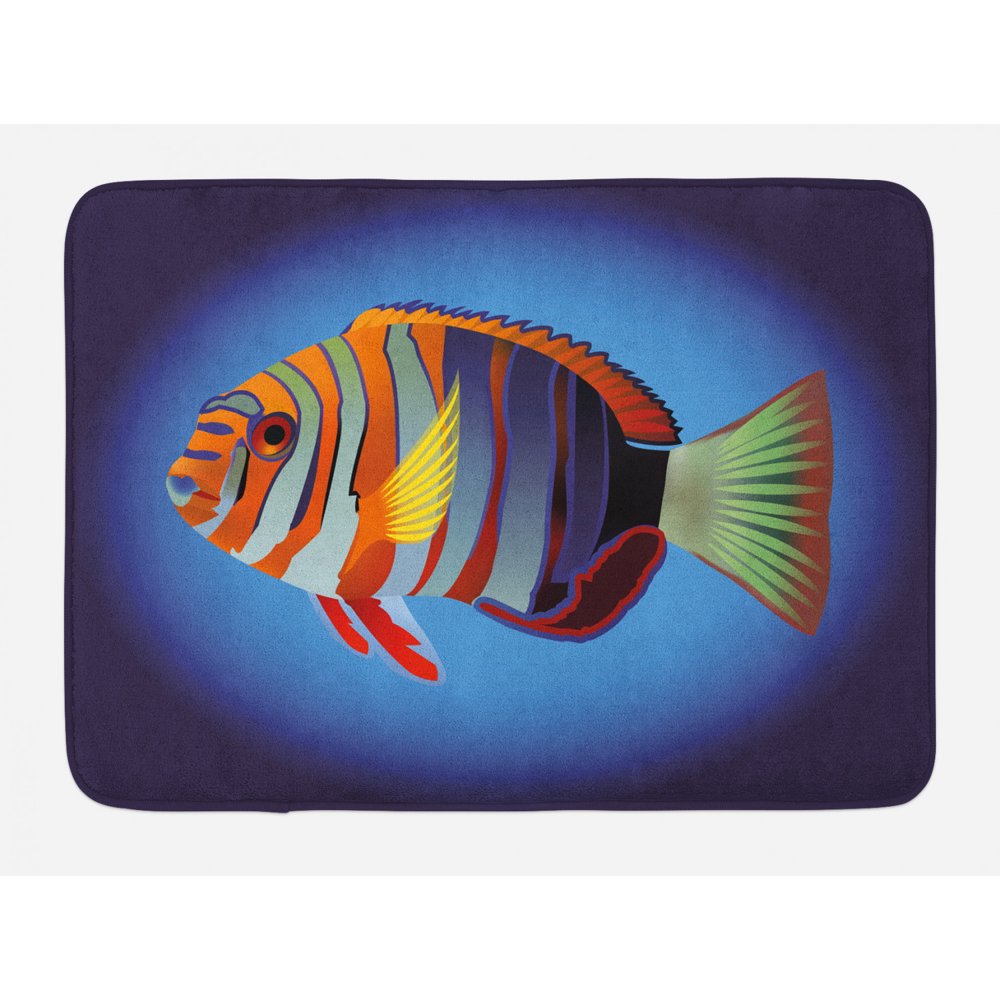 Marine Bath Mat, Tropical Exotic Ocean Sea Fish with Colorful Fins and Underwater Nautical Image