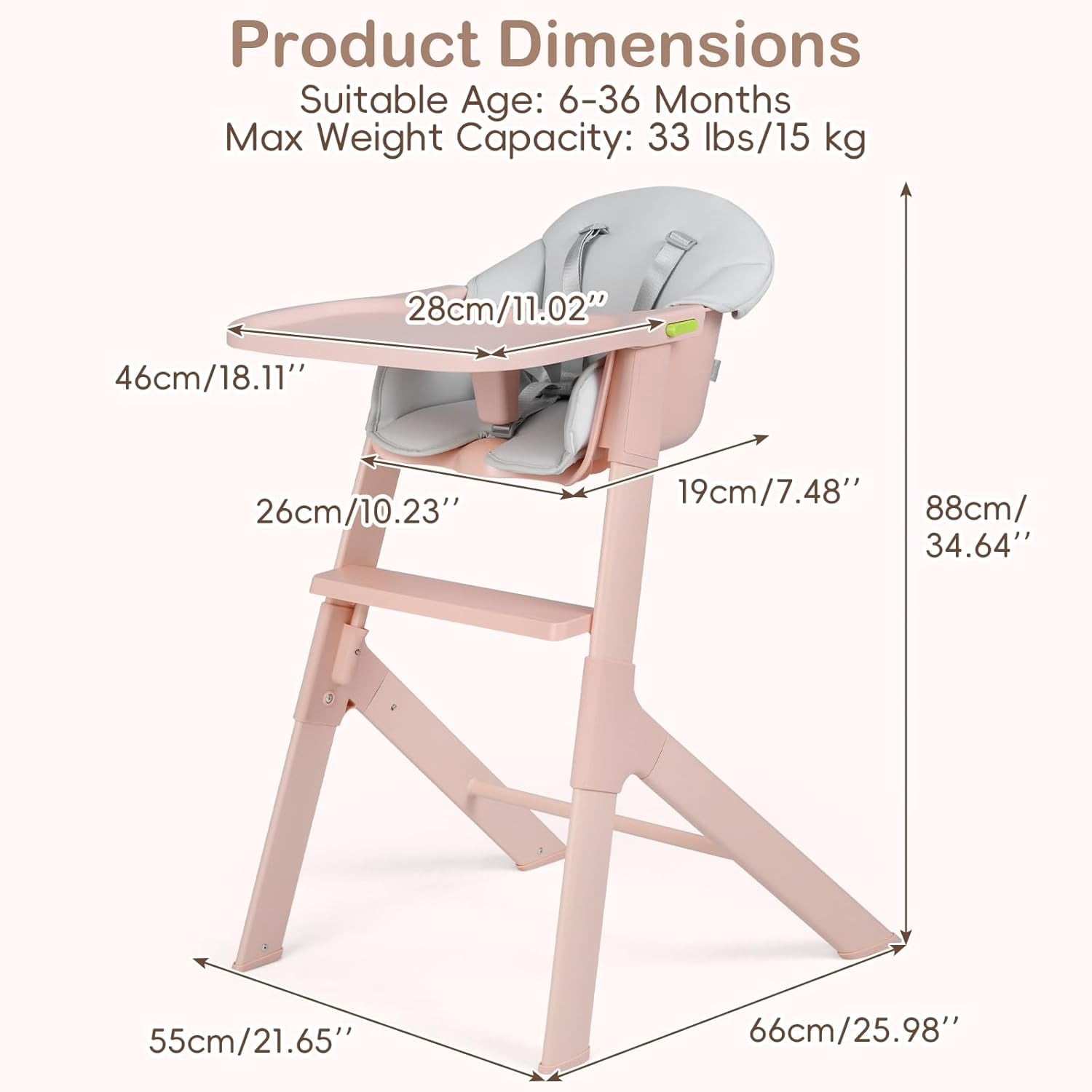 INFANS Baby High Chair, Full-Body Washable High Chairs for Babies and Toddlers Easy to Clean with Tray, 5-Point Harness, Light-Wight Design for Toddlers 6-36 Months