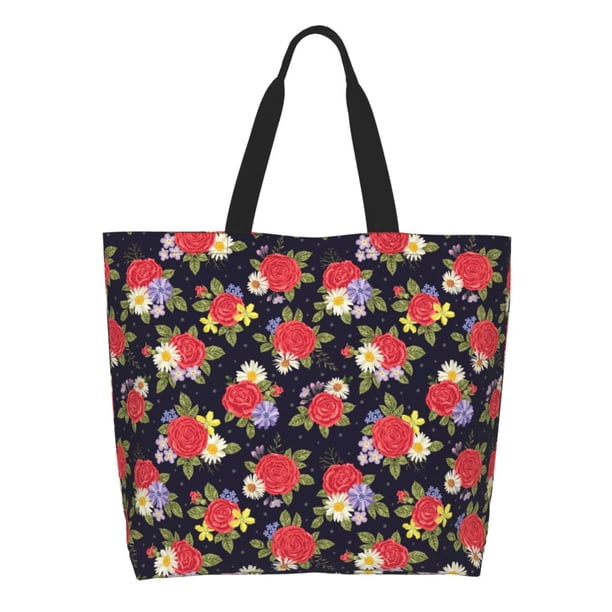 Disketp Red Rose Flower Bolsa Tote Estampada para Mujer, Bolso de Hombro y de Mano para Compras y Viajes