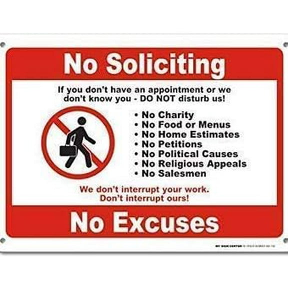 Warning Sign No Soliciting No Excuses Sign Business Sign 12X8 Inches Aluminum Metal Tin Sign
