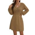 thumbnail image 3 of Women'S V Neck Scale Pattern Knit A Line Long Sleeve Dress Sweater Dress Camel Color S, 3 of 9