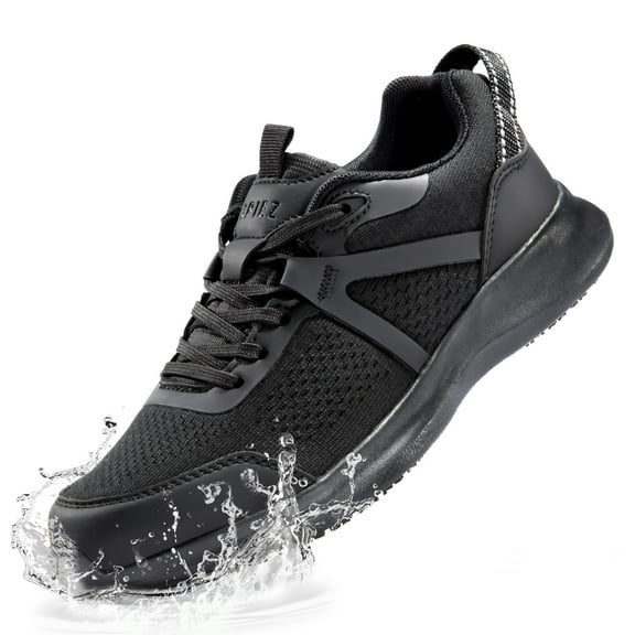 SPIEZ Women’s Slip Resistant Work Shoes – Waterproof, Oilproof, Breathable Non-Slip Sneakers for Chef, Food Service, Restaurant, and Nursing – Black, Size 8