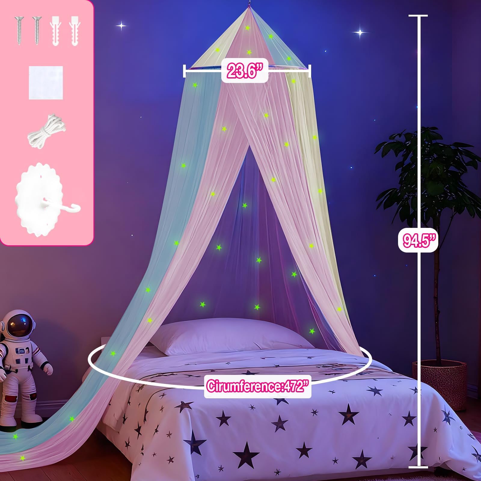 Rainbow Bed For With Glowing Stars  Colorful Princess Curtains Full And Queen Sizes Mosquito Netting Ceiling Tent Bedroom Decor
