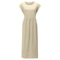 thumbnail image 6 of Homenesgenics Summer Dresses for Women Plus Size on Natural Womens Loose Dress Cotton Linen Round Neck Pocketless Short Sleeve Dress Long Dress, 6 of 6