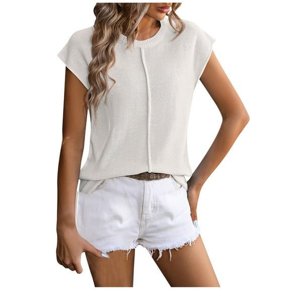 GigrtiJin Women's Summer Tops Short Sleeves Crew Neck Solid Color T-Shirt Basic Loose Comfy Going out Blouses