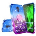 thumbnail image 3 of SOGA Diamond Glitter Bling Liquid Floating Quicksand Cute Girl Phone Case Compatible for Motorola Moto G7 Power Case, with Metal Ring for Magnetic Car Mounts Include Lanyard - Purple on Blue, 3 of 5