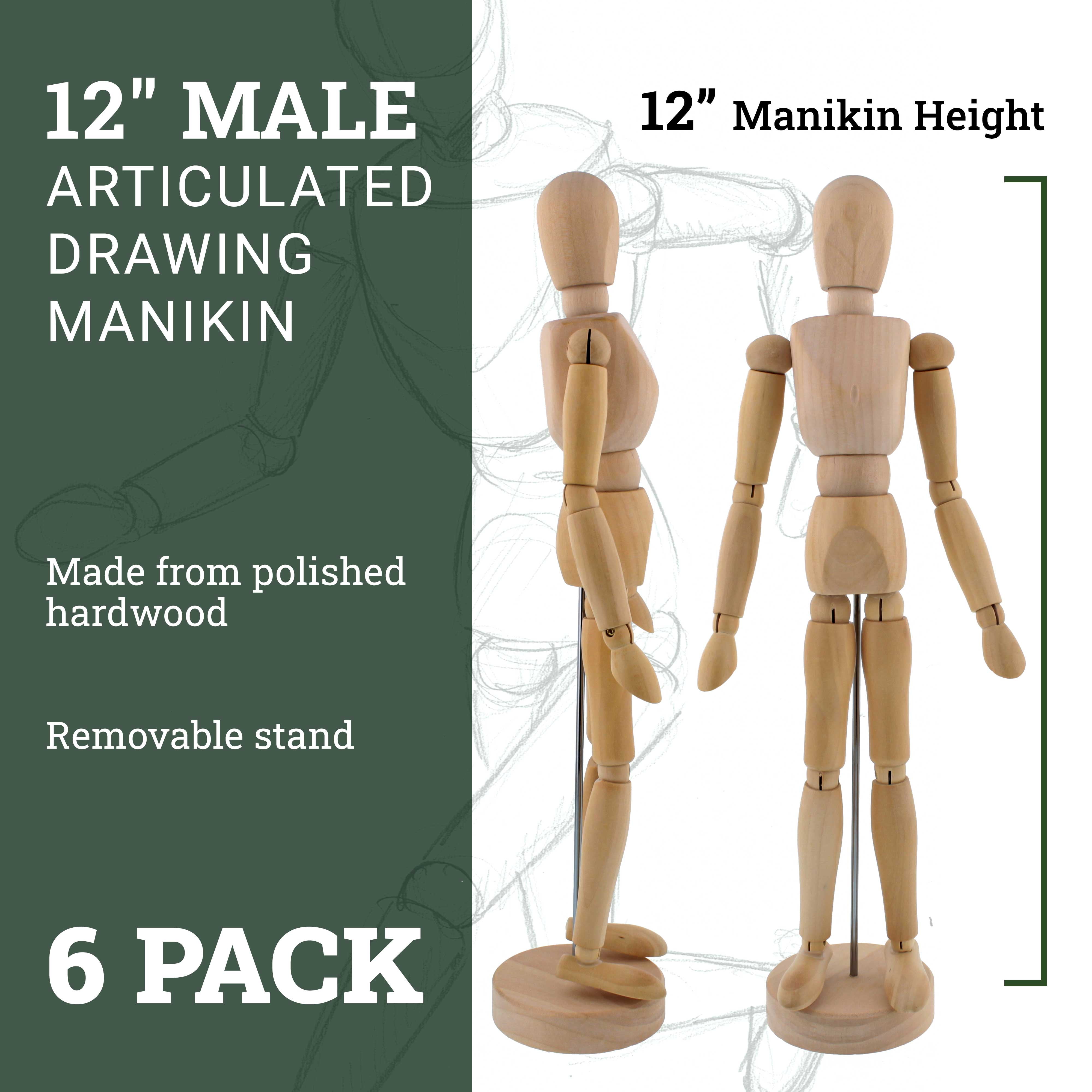 US Art Supply 12" Male Manikin Set of 6 Wooden Art Mannequin Figure