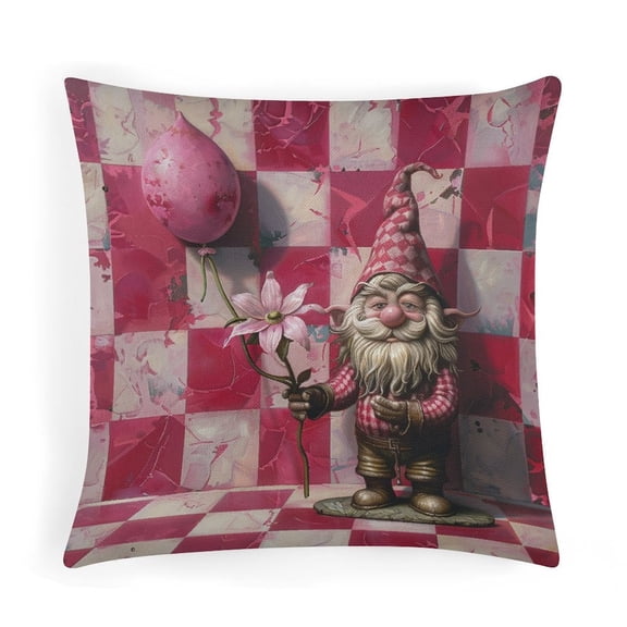 16"x16" Cushion Covers Pink Checkered Gnome And A Balloon Throw Pillow Cover Women Gift Mother's Day Birthday Outdoor Pillow Cover for Living Room Bedroom Couch Sofa Chair Bed