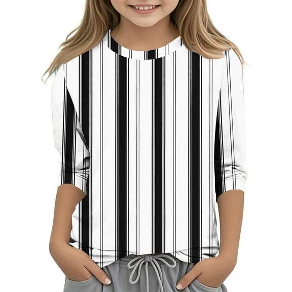 Lopecy-Sta Girls Striped Print Short Sleeve Shirts Summer Casual Crewneck Top 2025 Fashion Tees 3 Years