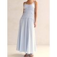 thumbnail image 5 of Sky Blue Womens Ruffle Trim Spaghetti Strap Maxi Dress With Smocked Waist And Flowy A-Line Skirt, 5 of 6