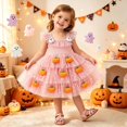 thumbnail image 2 of HaCpiu Little One Halloween Pink Tulle Dress 3D Pumpkin Ghost Ruffle Flutter Sleeve Rib-Knit Bodice Tiered Tutu Skirt, 2 of 6