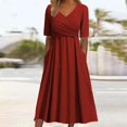 thumbnail image 2 of Robes de Printemps pour Femmes Décontractées Manches 3/4 Longue Robe Évasée Basique Plage Vacances Travail Maxi Robe 2025, 2 of 7
