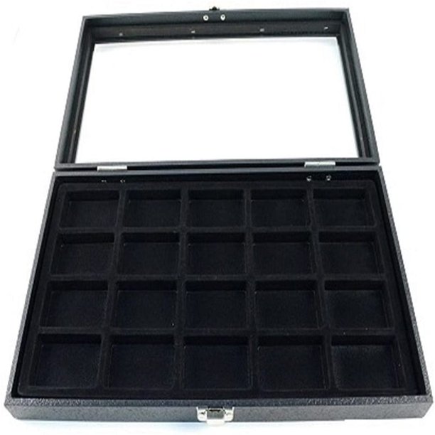 New Glass Top 20 Zippo Lighter Black Collectors Display Case