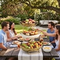 thumbnail image 4 of LUOLUO 3 Tier Ceramic Fruit Bowl With Metal Stand, Ceramic Fruit Display Shelf for Kitchen & Gathering,Ceramic Bowls for Food,Vegetable,Cake,Cookies(Gold), 4 of 14