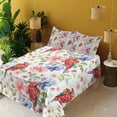 thumbnail image 2 of Ambesonne Colorful Fitted & Top Sheet Set with Shams, Parrots Iris and Roses, Multicolor, 2 of 5
