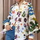 thumbnail image 4 of 2024 Summer Women's New Temperament Commuter Print Lapel Single Breasted Lantern Sleeve Shirt For Women, 4 of 4