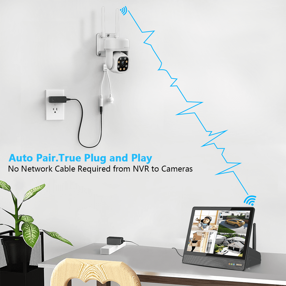 OOSSXX 5MP Outdoor Wireless PTZ Security Camera System, 10-Channel Security All-in-One Monitor, WIFI Cameras System
